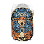 Native American Wolf Girl Print Mesh Laundry Hamper