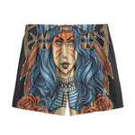 Native American Wolf Girl Print Mesh Shorts