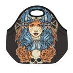 Native American Wolf Girl Print Neoprene Lunch Bag
