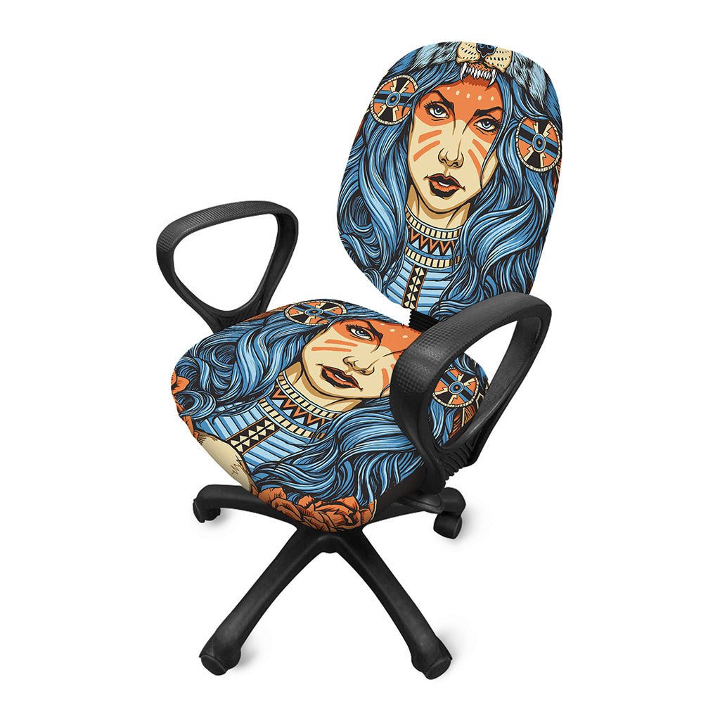 Native American Wolf Girl Print Office Chair Cover