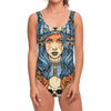 Native American Wolf Girl Print One Piece Swimsuit