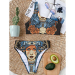 Native American Wolf Girl Print One Shoulder Bikini Top
