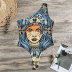 Native American Wolf Girl Print One Shoulder Bodysuit