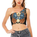 Native American Wolf Girl Print One Shoulder Crop Top