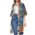 Native American Wolf Girl Print Open Front Beach Cover Up