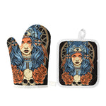 Native American Wolf Girl Print Oven Mitt And Pot Holder Set