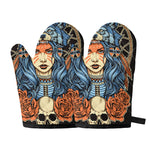 Native American Wolf Girl Print Oven Mitts
