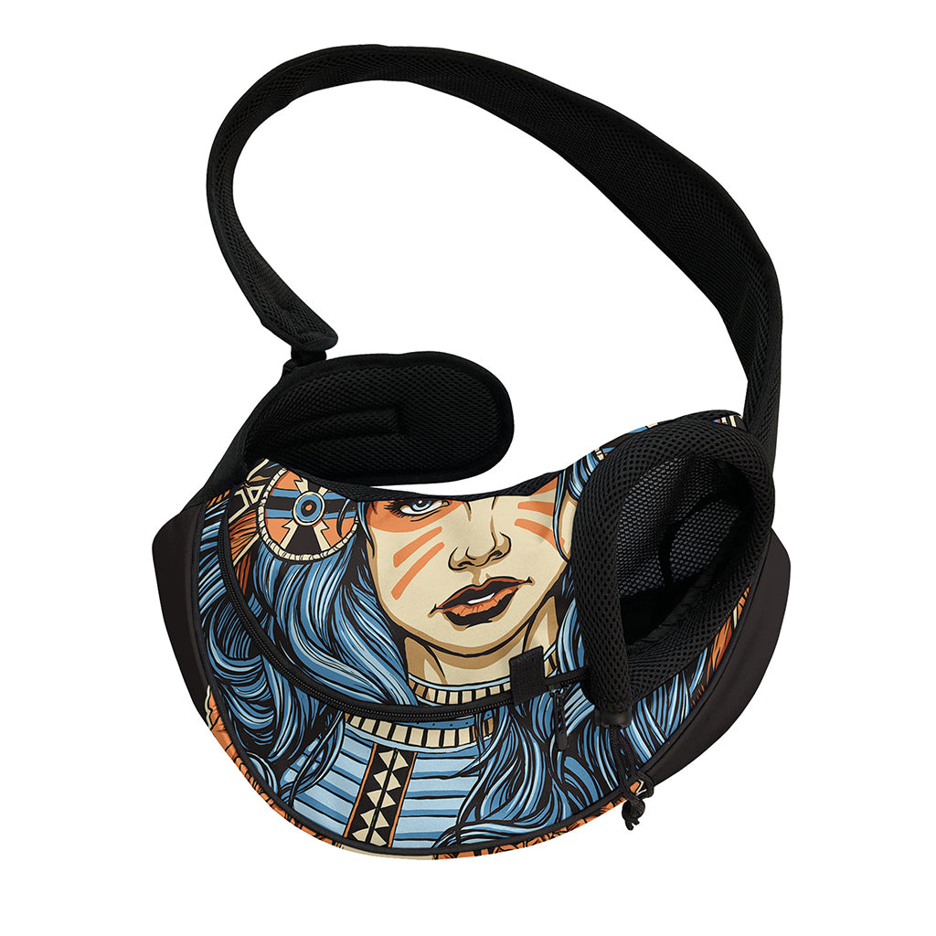 Native American Wolf Girl Print Pet Sling Carrier