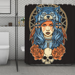 Native American Wolf Girl Print Polyester Shower Curtain