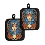 Native American Wolf Girl Print Pot Holders