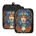 Native American Wolf Girl Print Pot Holders With Pocket