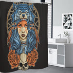 Native American Wolf Girl Print Premium Shower Curtain