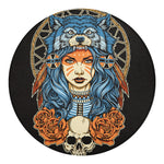 Native American Wolf Girl Print Round Blanket