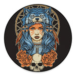 Native American Wolf Girl Print Round Floor Mat