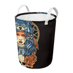 Native American Wolf Girl Print Round Laundry Basket