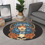 Native American Wolf Girl Print Round Rug