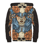 Native American Wolf Girl Print Sherpa Lined Zip Up Hoodie