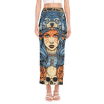 Native American Wolf Girl Print Side Slit Maxi Skirt
