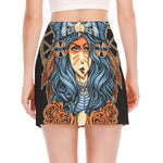 Native American Wolf Girl Print Side Slit Mini Skirt