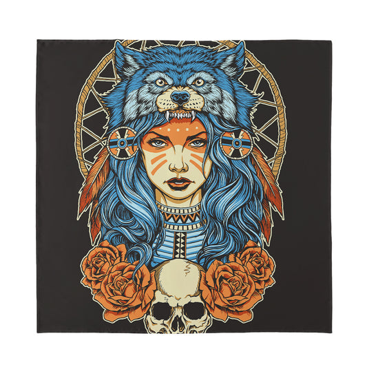 Native American Wolf Girl Print Silk Bandana