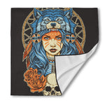 Native American Wolf Girl Print Silk Bandana