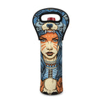 Native American Wolf Girl Print Single Neoprene Wine Tote