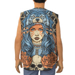 Native American Wolf Girl Print Sleeveless Baseball Jersey