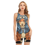 Native American Wolf Girl Print Sleeveless One Piece Swimsuit