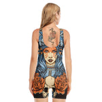 Native American Wolf Girl Print Sleeveless One Piece Swimsuit