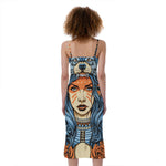 Native American Wolf Girl Print Slim Fit Midi Cami Dress