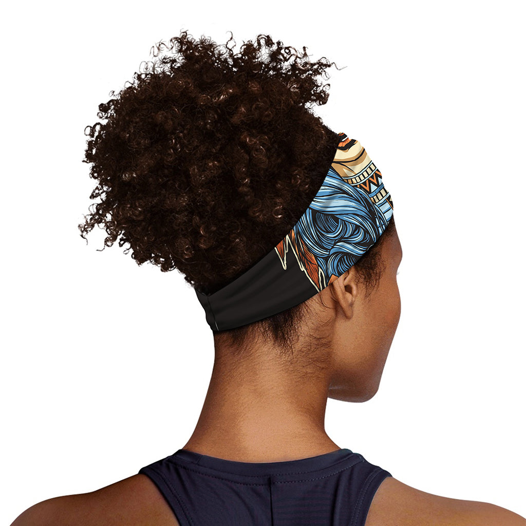 Native American Wolf Girl Print Sports Headband