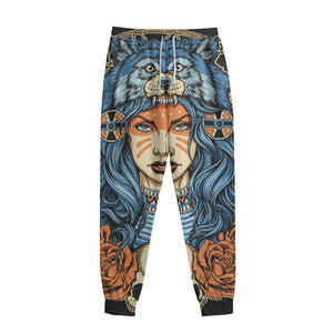 Native American Wolf Girl Print Sweatpants