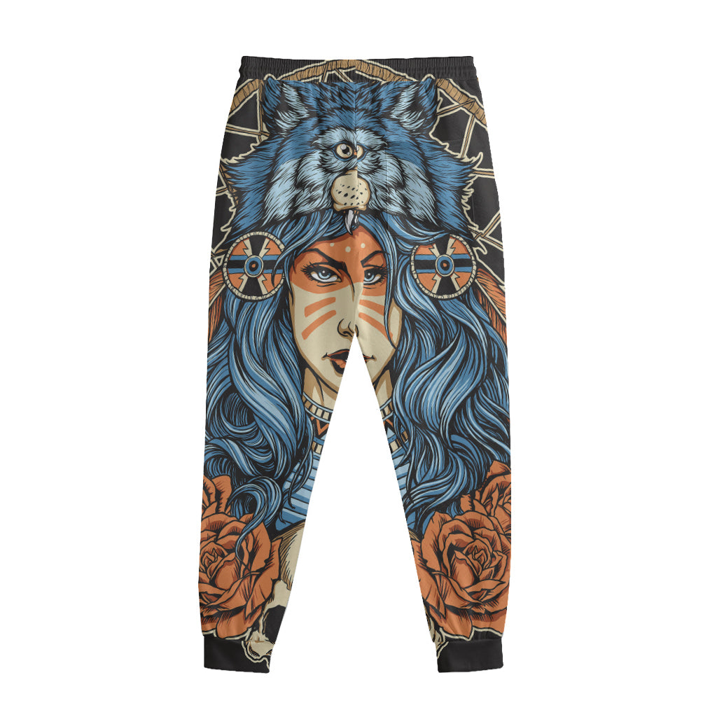 Native American Wolf Girl Print Sweatpants