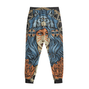 Native American Wolf Girl Print Sweatpants