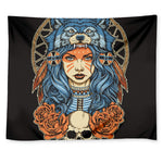 Native American Wolf Girl Print Tapestry