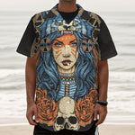 Native American Wolf Girl Print Textured Short Sleeve Shirt