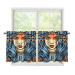 Native American Wolf Girl Print Tier Curtains