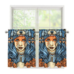 Native American Wolf Girl Print Tier Curtains