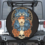 Native American Wolf Girl Print Tire Cover