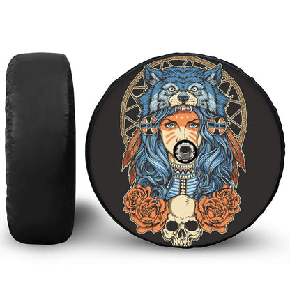 Native American Wolf Girl Print Tire Cover With Camera Hole