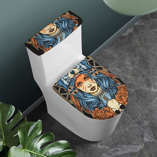 Native American Wolf Girl Print Toilet Lid And Tank Cover Set