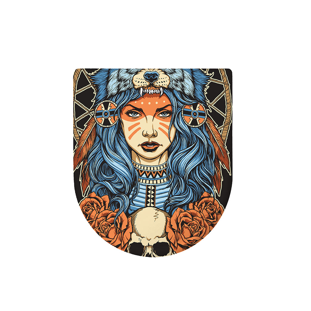 Native American Wolf Girl Print Toilet Lid Cover