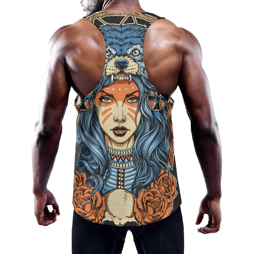 Native American Wolf Girl Print Training Tank Top