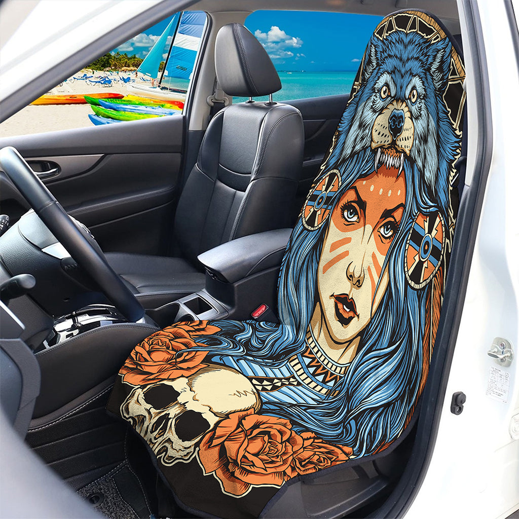 Native American Wolf Girl Print Waterproof Car Seat Cover