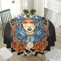 Native American Wolf Girl Print Waterproof Round Tablecloth