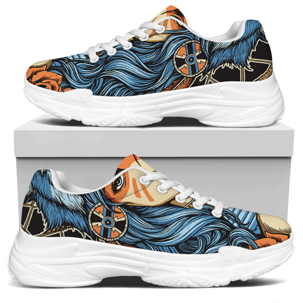 Native American Wolf Girl Print White Chunky Shoes