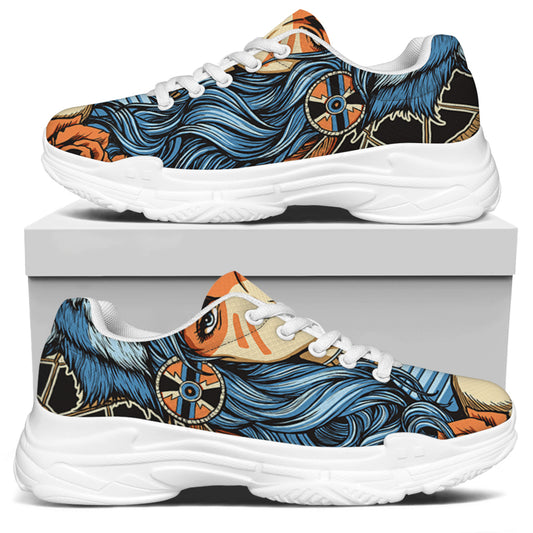 Native American Wolf Girl Print White Chunky Shoes