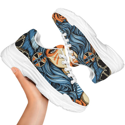 Native American Wolf Girl Print White Chunky Shoes