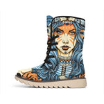 Native American Wolf Girl Print Winter Boots