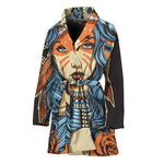 Native American Wolf Girl Print Women's Bathrobe